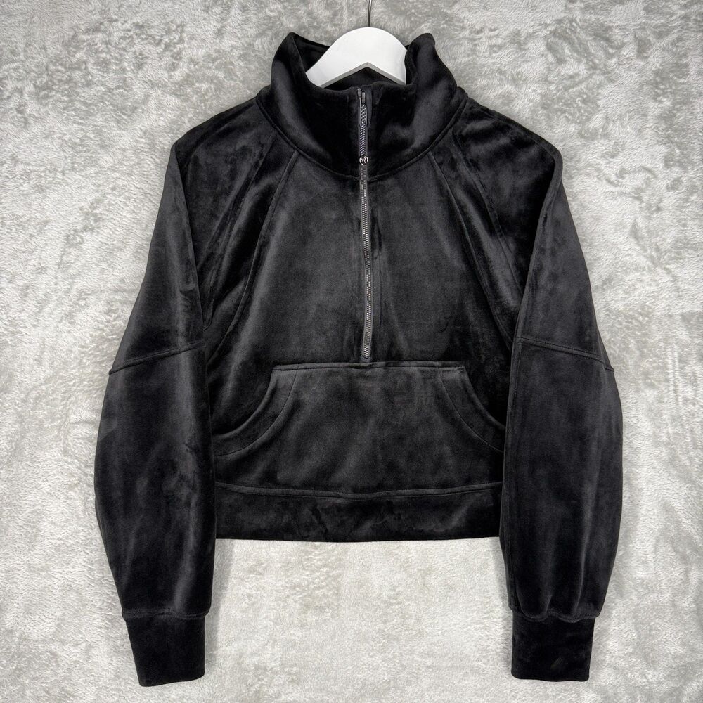 Lululemon Scuba Cropped Sweatshirt Women XS/S Black Oversized Half Zip Velour